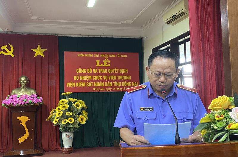 Lễ công bố và trao quyết định bổ nhiệm chức vụ Viện trưởng VKSND tỉnh Đồng Nai