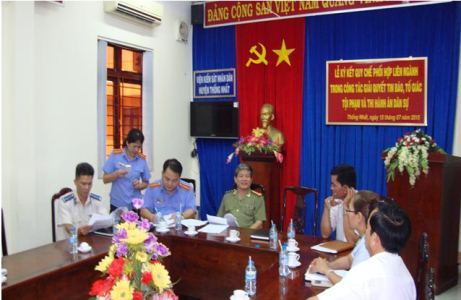 Liên ngành tư pháp huyện Thống Nhất ký kết Quy chế phối hợp liên ngành trong công tác Thi hành án Dân sự